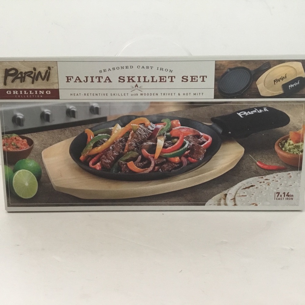 Fajita Skillet Set. Black Cast Iron